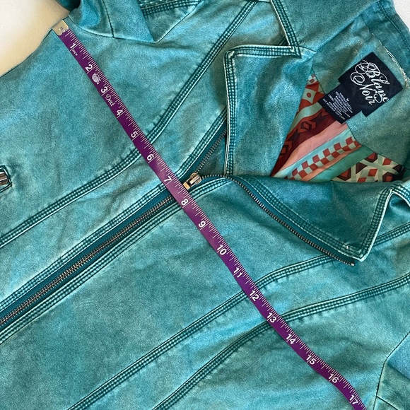Blanc Noir turquoise teal faux leather moto jacket • size M - Picture 12 of 16